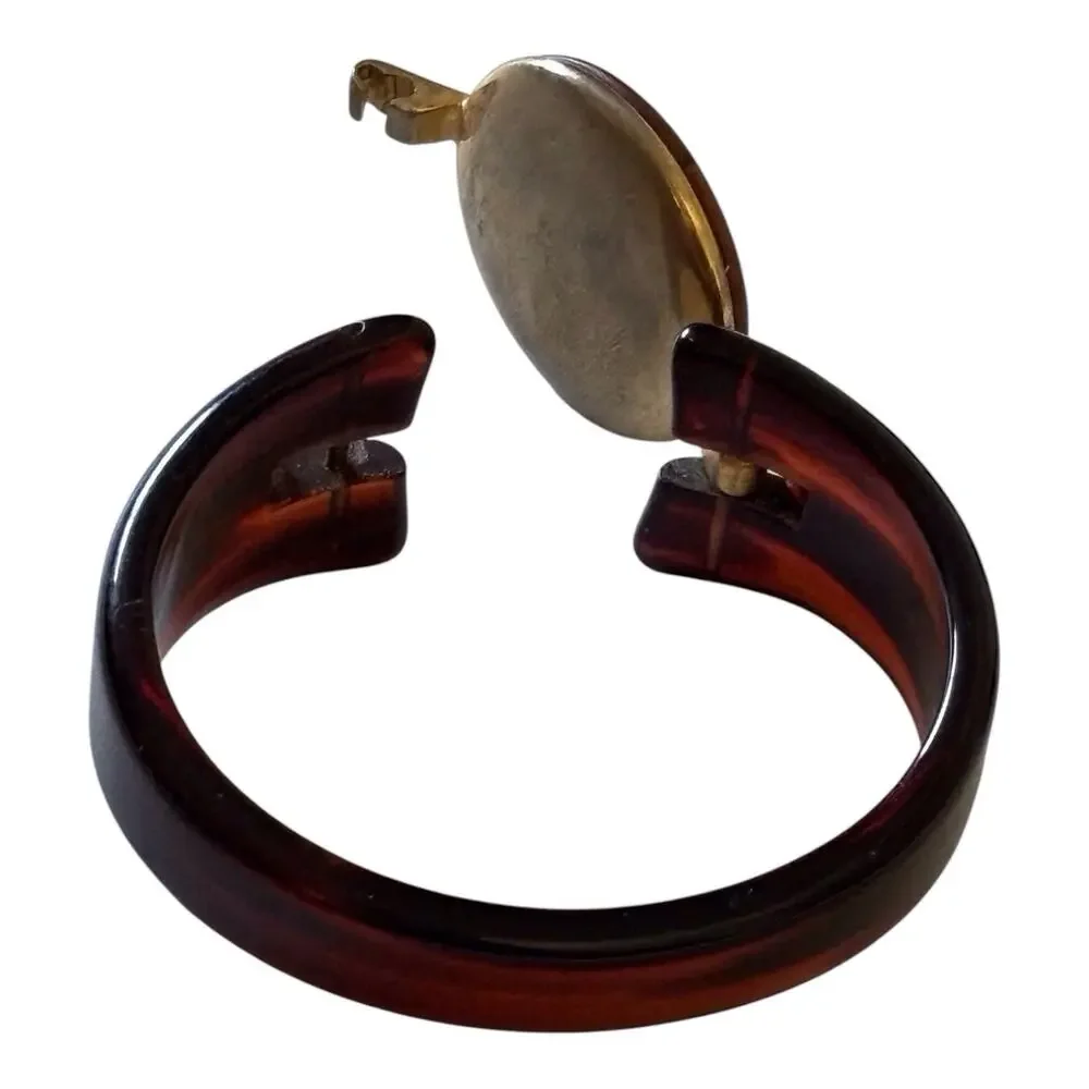 Bakelite marbled Tortoiseshell Hardstone Bangle Bracelet Vintage MCM Brown